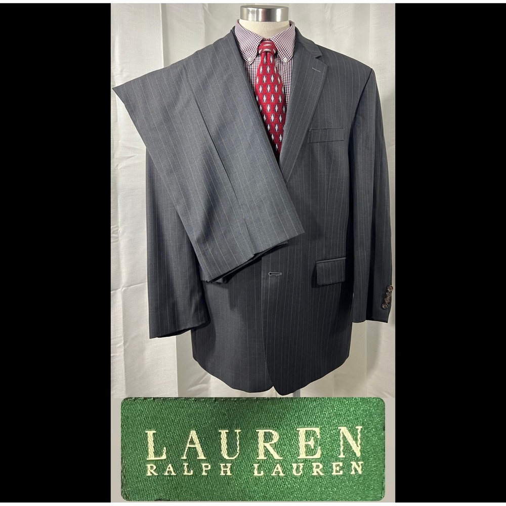 Lauren Ralph Lauren Mens Gray 46R Pinstripe 100% Wool 2 Piece Suit (Pants 38x31)